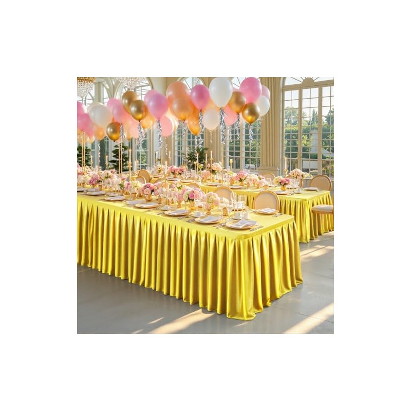 6FT Gold Satin Tablecloths for Rectangle Tables - Shiny Spandex