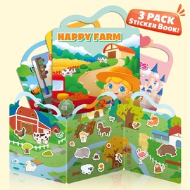 Reusable Sticker Books for Kids 2-4, Sticker Books for Toddlers 1-3 2-4, Toddler Travel Toys Activities Crafts Gifts SkyBlue-Farm