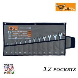 BULL TOOLS Tool Bag Organizer & Wrench Roll Up Pouch, 12 Pocket Waterproof PVC Laminated Ballistic Polyester Canvas, Heavy Duty Carving Tool Storage for DIY & Professionals - (Tools are not Included)