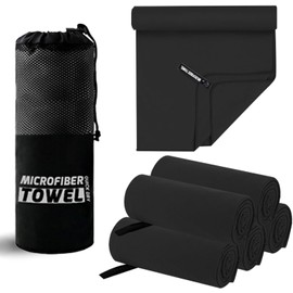 5 Pack Toalla Microfibra Secado Rápido, Toallas Deportivas Super Absorbentes y Ultra Ligeras, para Natación, Gimnasio, Viaje, Yoga y Playa (Negro)