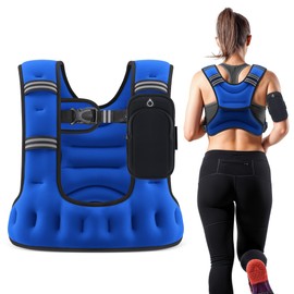 ZELUS Weighted Vest for Women Men, 6/8/12/16/20lb Weight Vest with Arm Pouch Reflective Strips, U-Shaped Rucking Vest for Strength Training Muscle Building, Walking Running Vest for Fitness, Blue