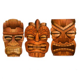 Fun Express 34" - 36" Jumbo Brown Tiki Mask Cardboard Cutouts - 3 Piece - Great Decorations for Your Next Luau, Tiki Bar and Other Fun and Grand Celebrations