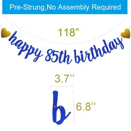 SUNbetterland Blue glitter Happy 85th Birthday Banner, Pre-Strung,Man's 85th Birthday Party Decorations Supplies, Happy 85th Birthday