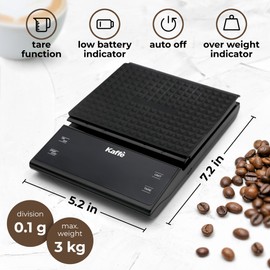 Kaffe Coffee Scale with Timer (3kg Max / 0.1g) - AAA Batteries Not Included - Backlit LCD Display - High Precision Espresso Scale - Coffee & Food Kitchen Scale - Espresso Accessories for Baristas