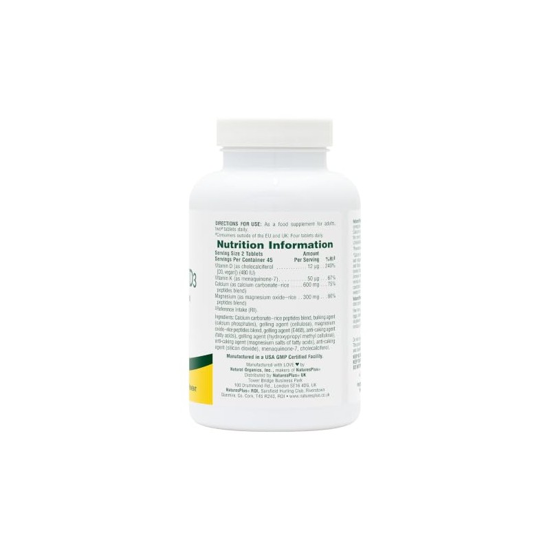 NaturesPlus Calcium Magnesium Vitamin D3 K2 Supplement - Bone, Teeth