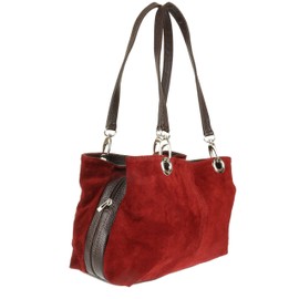Girly Handbags Womens Italian Suede Leather Shoulder Bag (Burgundy)