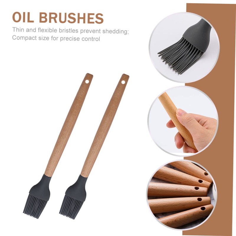 Mipcase 2sets Pastry Brush with Wooden Handle High Temperature Resistant
