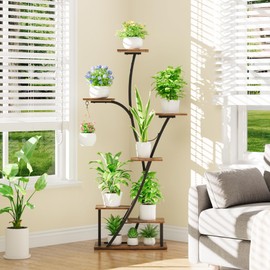 POZILAN Plant Stand Indoor with Grow Light, 7 Tiered Plant Shelf Indoor, 59" Tall Corner Plant Stands for Indoor Plants Display Rack Holder, Lighted Plant Stand for Balcony, Living Room，Patio