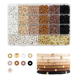 FSSTUD 2414 Pcs 6 mm Bracelet Making Clay Beads Kit Flat Polymer Beads Friendship Charm Beads Jewelry Making Letter Beads Earrings Spacer Beads for Crafts Dark Color