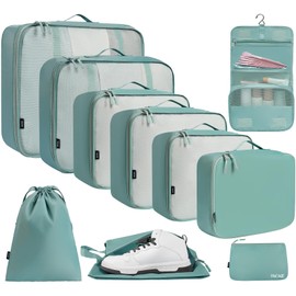 BAGAIL 10 Set Packing Cubes Various Sizes Packing Organizer for Travel Accessories Luggage Carry On Suitcase-Dusty Blue