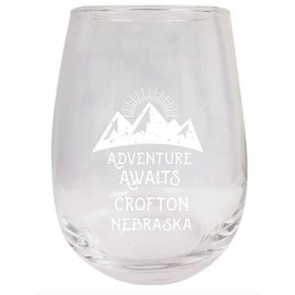 R and R Imports Crofton Nebraska Souvenir 15 oz Laser Engraved Stemless Wine Glass Adventure Awaits Design 2-Pack
