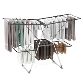 Giantex Clothes Drying Rack, Foldable Laundry Drying Rack with 33 Drying Rails, 3-Level Adjustable Height, Versatile Clips, Wave-Shaped Bars, Collapsible Freestanding Airer for Indoor Outdoor