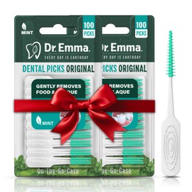Dr. Emma Original Dental Picks Mint Soft Rubberized Tooth Picks Easy to Use Brush Picks 100Ct/Pack, 2 Packs (200Ct) | Dr. Emma