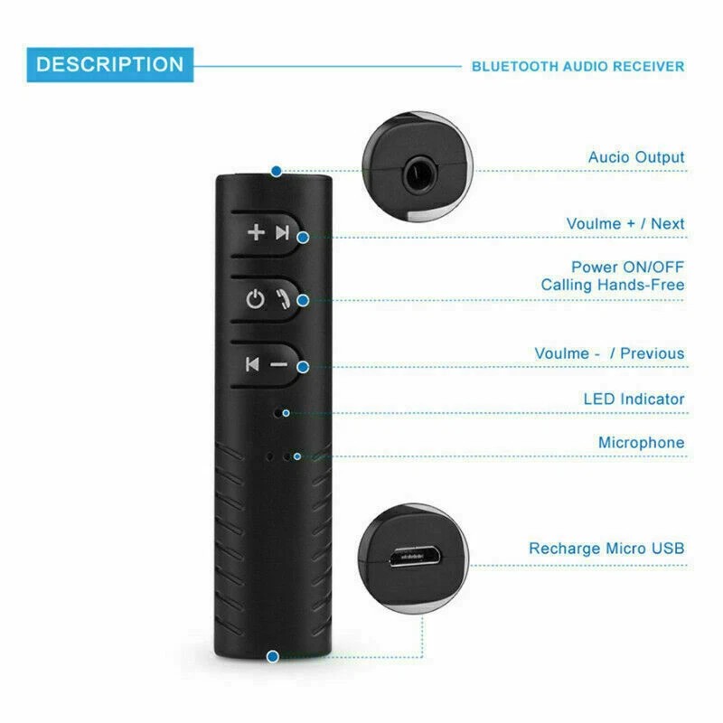 Unbranded Wireless Bluetooth Receiver 3.5mm AUX Audio Stereo Music Hands