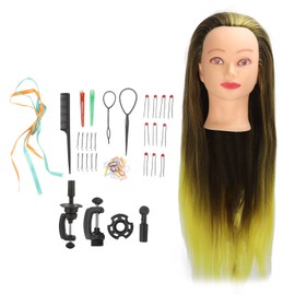 Hair Mannequin Head Simulation Ink Yellow Colour Mixture Gradient Hair Braiding Head for Hairdresser Practice