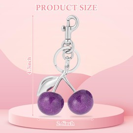 Cherry Bag Charms Purse Charms Sparkling Keychain for Handbags Purse, Bags Accessories, Mother's Day, Christmas Bag Gifts for Women(Silver Purple)