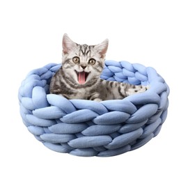 Lucky Monet Cotton Knitted Pet Bed Basket Warm Soft Woven Cat Nest Cozy Cuddler for Dogs & Cats