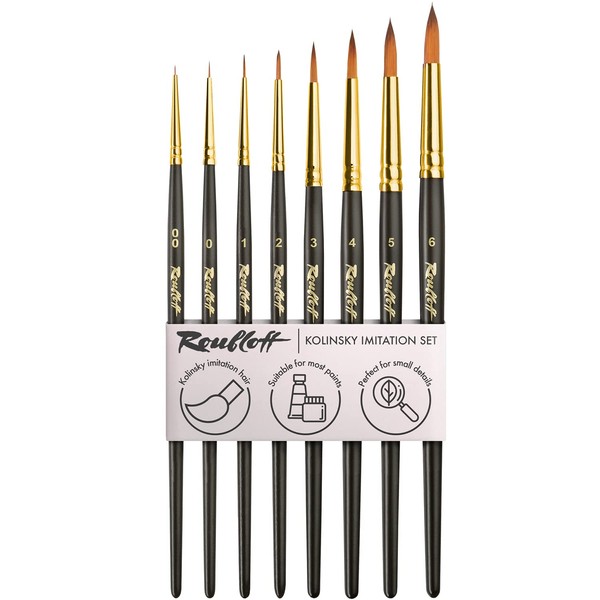 Roubloff Professional Kolinsky Imitation Brush Set, 8 Round Synthetic Brushes