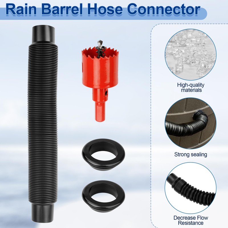 Rain Barrel Hose Connector Kit to Link Rain Water Collection