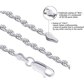 Savlano 925 Sterling Silver 3mm Solid Italian Rope Diamond Cut Twist Link Chain Necklace With a Gift Box For Men & Women - Made in Italy (19, 3mm)