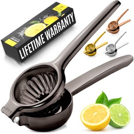 Zulay Kitchen Lemon Squeezer Stainless Steel - Premium Quality, Heavy Duty Solid Metal Squeezer Bowl - Large Manual Citrus Press Juicer and Lime Squeezer Stainless Steel - Black