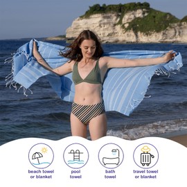 PADISHAHHOME Turkish Beach Towels, Pack of 4 | Oversized, Quick Dry, Sand Free | 100% Cotton, Large 38x71 Towels for Beach, Pool, Travel | Ultra-Soft, Compact, and Absorbent | Turquoise