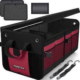 FORTEM Trunk Organizer For SUV Car Organizer and Storage, Collapsible Multi-Compartment Storage Bag Car Accessories for Women Men, 1680D Oxford, Non Slip Bottom, Adjustable Straps, Soft Cover (65L)