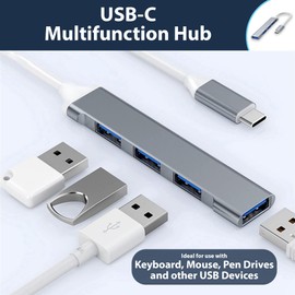 PIPESTATION - USB C HUB 4in1 Adapter - Aluminium USB Type C Hub - USB C to USB Adaptor with 4 USB Ports - Macbook Adapter Multiport for PC, Mac Pro, Air & More - Portable USB C Hub Multiport Adapter