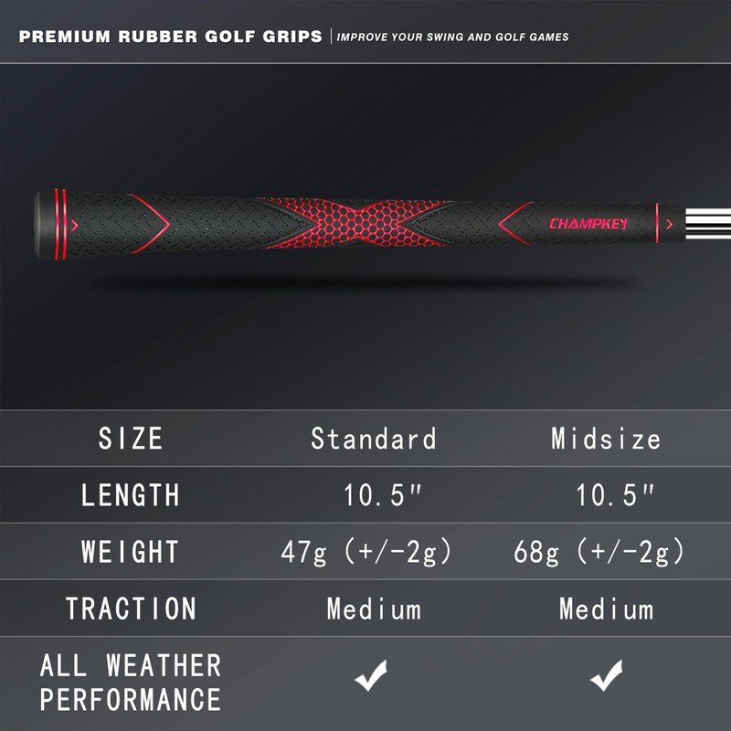 CHAMPKEY Premium Rubber Golf Grips 13 Pack | High Traction
