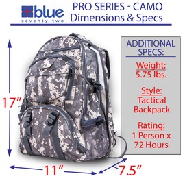 Blue Coolers Blue Seventy-Two - Pro Series - Camo Deluxe | 72 Hour Emergency Backpack Survival Kit for 1 Person | Survival Kit for Wildfires, Earthquakes, Tornado, Hurricane, and Other Emergencies