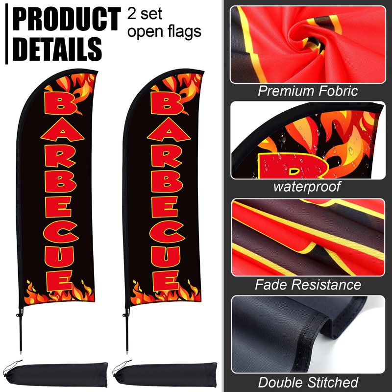 Buryeah 2 Sets Barbecue BBQ Feather Flag Kit 7 x