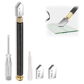 Glass Cutter Kit, Glass Cutting Tool, 2mm-20mm Professional Cutting Head, Upgrade Glass Cutter Tool 2mm-20mm, Glass Cutter Kit with Cutting Oil, with Replaceable 3 Carbide Cutting Heads