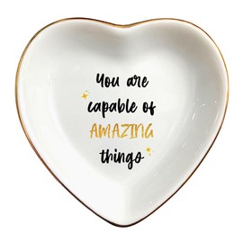 Clover89 You Are Capable of Amazing Things Ring Dish Gift-Birthday,Retirement,Thanksgiving,Christmas Jewelry Tray for Coworkers,Teacher,Friends,Sisters-Unique,Meaningful Ceramic Trinket Tray