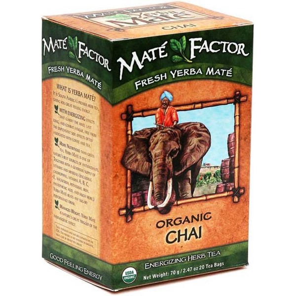 The Mate Factor Yerba Mate Energizing Herb Tea, Chai, 20 Tea Bags (Pack of 3)