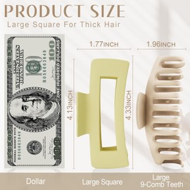 TOCESS Big Claw Clips for Women & Girls, 8 Pack 4.33 Inch Matte Jumbo Hair Claw Clips, Strong Hold Non-Slip Rectangle Hair Clamps for Thick, Curly, Long or Fine Hair