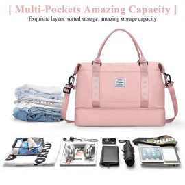 Bolsa de viaje con compartimento para zapatos, bolsa de noche para mujer, bolsa de transporte de artículos personales, bolsa de gimnasio, A-Rosa, Large, Bolsa de viaje con compartimento para zapatos