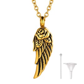 18K Gold Plated Angel Wing Urn Necklace for Men Women Memory Keepsake Cremation Jewelry Pendant for Ashes Dad Mom