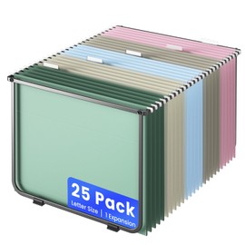 Hanging File Folders Letter Size, 25 Pack File Organizer Folders,1/5-Cut Tabs with Hanging File Folder Frame, Heavy Duty 1 Inch Expansion, Stay Organized for Your Home and Office Bulk File.