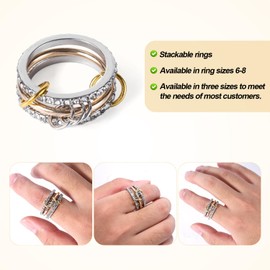Gold And Silver Stackable Rings, Gold Knuckle Women Rings Gold Rings Stacking Rings Mixed Metal Ring Chunky Gold Rings Gold Filled Ring for Women Dainty Bands (Size 7)