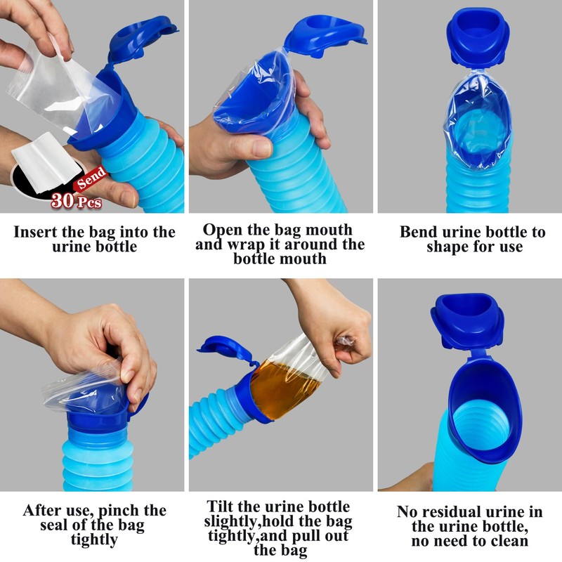 Collapsible Pee Bottle With Disposable Bags - Portable Emergency Urinal