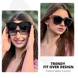 Myiaur 2 Pack Fit Over Sunglasses for Women, Fashion Square Polarized Sun Glasses for Driving, UV400 Protection