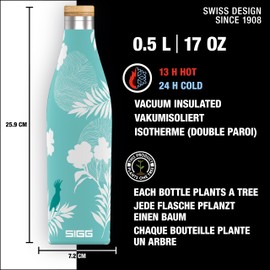 SIGG - Insulated Water Bottle - Meridian - Leakproof - Extra Slim - BPA Free - Plastic Free - Double Walled 18/8 Stainless Steel - Bamboo Screw Top - Glacier - 0.5 L