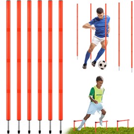 TOBWOLF 6PCS 6FT Multifunctional Adjustable Soccer Agility Poles & Horizontal Sticks, Detachable Football Agility Training Slalom Poles, Flexible Sports Coaching Sticks for Speed Hurdle Training