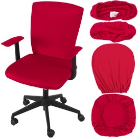 Tallew 4 Pcs Office Chair Covers Set Computer Universal Protective Stretchable Chair Seat Covers Desk Armrest Covers Slipcovers Pads Office Cushion Backrest for Rotating(Red,Milk Silk)
