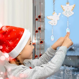 MONCAP 6 PCS Diamond Art Painting Kits 5D Guardian Angel Diamond Keyrings Double Sided DIY Art and Craft Christmas Hanging Ornament Pendant for Window Home Garden