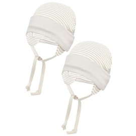 TupTam Baby First Hat with Ear Flaps Pack of 2, Striped pattern / beige