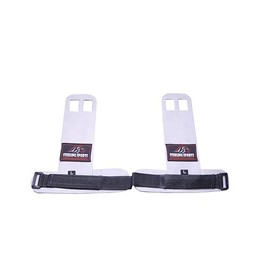 Sterling Sports Gymnastics Hand Grips, 2-Hole Design, Black Leather Palm Protectors, Adjustable Wrist Strap, (White, Medium)