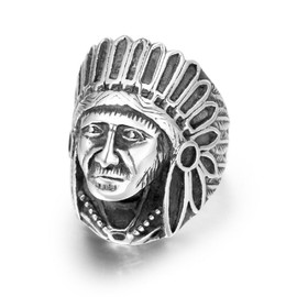MayiaHey Indian Chief Ring,Gothic Native American Indian Chief Ring for Men, Punk Indian Chief Headdress Biker Ring Hip Hop Tribal Chief Head Ring for Boys Rock Indian Jewelry (Y)