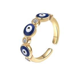 LAOYEFACAI Gold Open Rings for Women Evil Eye Rings Blue Hamsa Evil Eye CZ Rings Made of Enamel Dainty Turkish Greek Colourful Dark Circles, Metal, Alloy