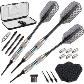 Viper by GLD Products Bobcat Adjustable Weight Soft Tip Dart Set with Case, Nickel Silver Plated, Light Blue Rings, 16-18 Grams (20-0912-16)